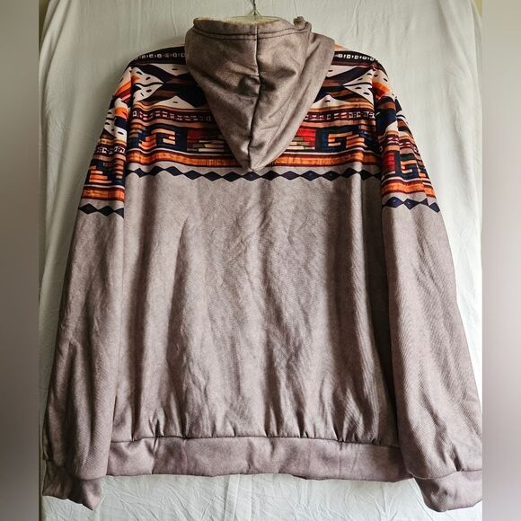 Tribal Print Soft Shell Hooded Jacket Men's Sz XL Sherpa Lined Pockets Full Zip - Picture 3 of 10